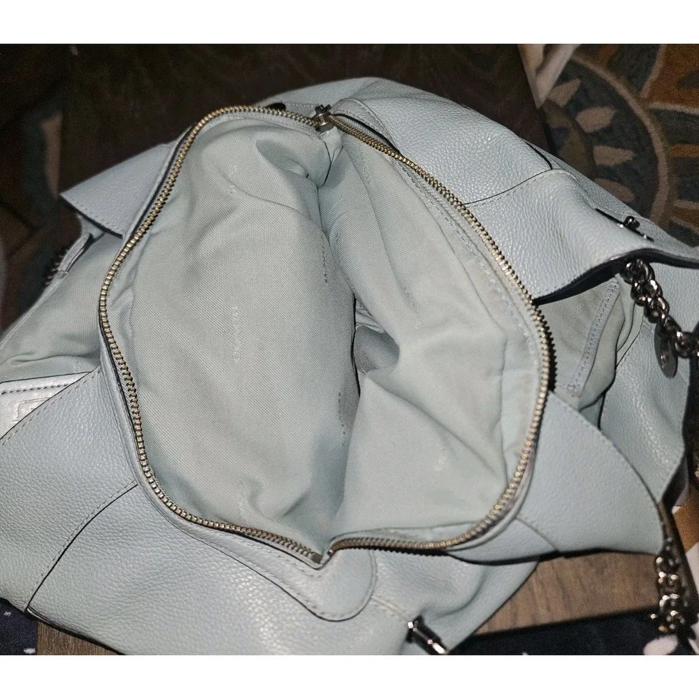 Coach Eddie Gorgeous Pebbled Leather Turnlock Lt. Light Blue 3 Compartments